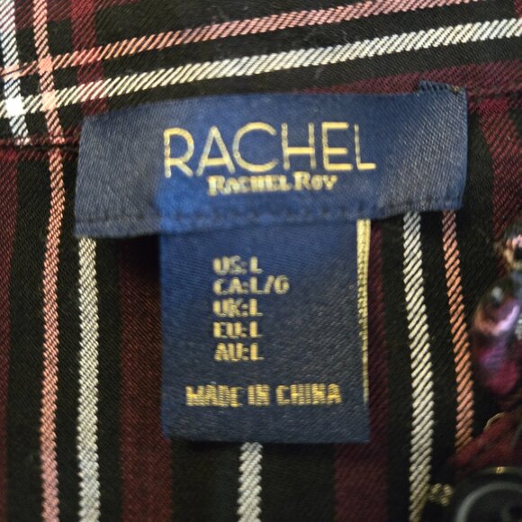 Black plaid flannel shirt with frills L (8-10) - Picture 4 of 8